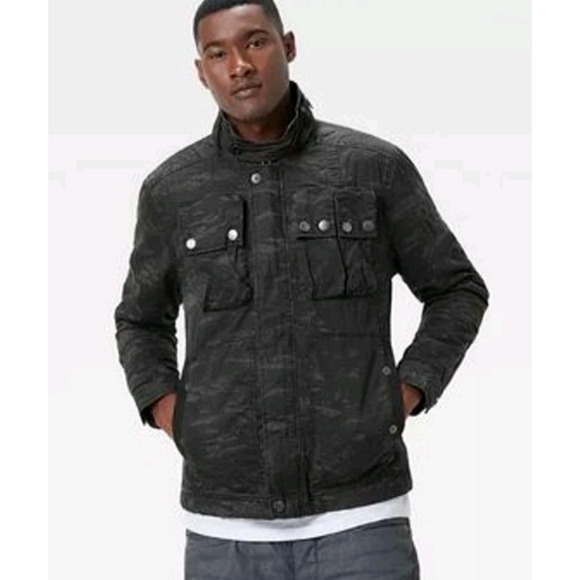 G-Star Raw Ospak Quilted Military Jacket Charcoal Camo Full Zip Mens Large - Picture 3 of 12